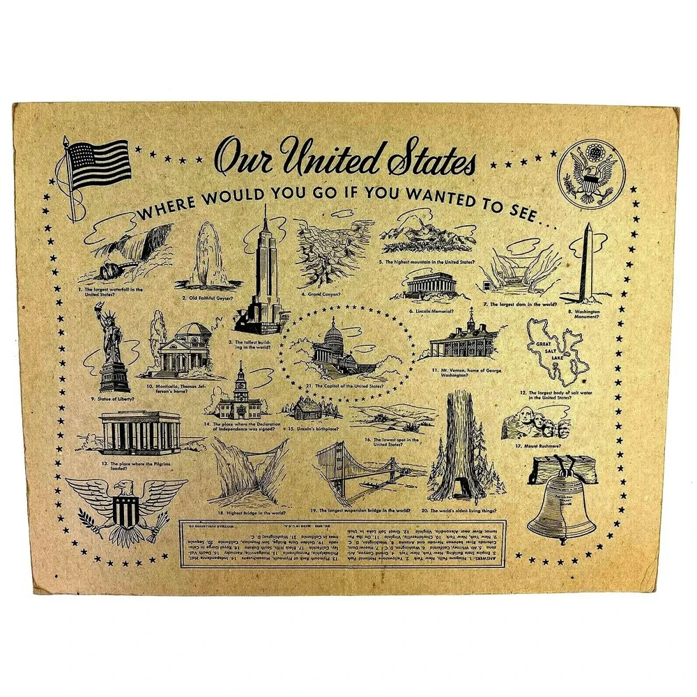 Vintage 1950's Puzzle of the United States of America Frame Tray Inlay COMPLETE